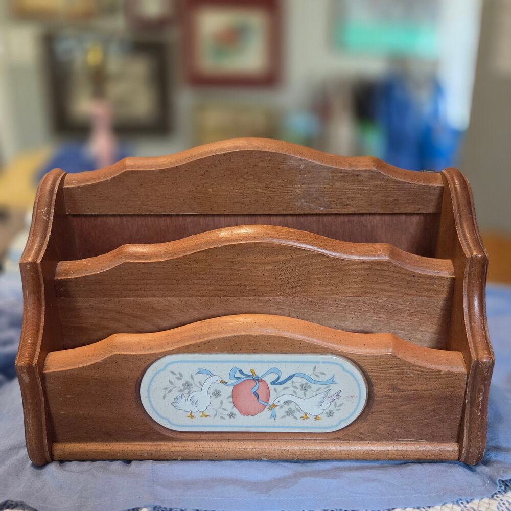 Goodwood Marmalade Geese Wooden Letter Holder Vtg 1980's Country Farmhouse